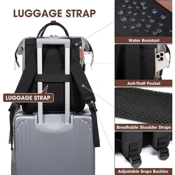 Women's Black-grey Laptop Backpack 15.6 Inch Work Travel Bag With Usb Charger - Picture 5 of 6